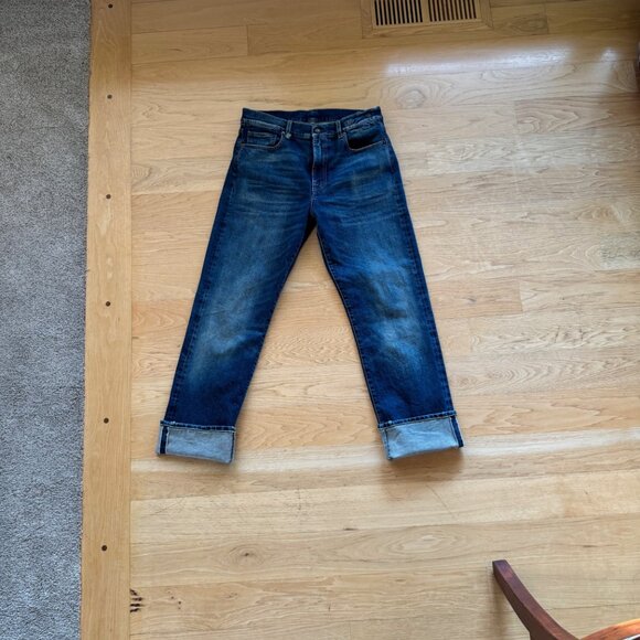 LIKE NEW - R13 Stretch Cotton Denim Cuffed Selvedge Romeo Jeans in Adelaide Blue - Picture 8 of 10